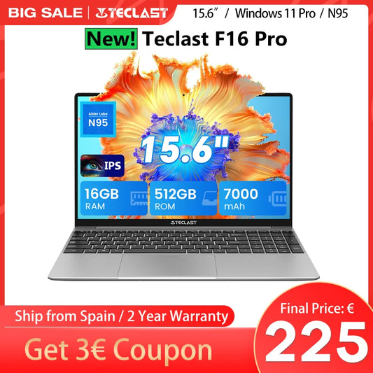 Teclast F16Pro Laptop 15.6 Inches, Backlit Keyboard, for Intel N95, 16Gb Ram 512Gb Rom, 1920X1200 Fhd Ips, Compatible with Mini-Hdmi