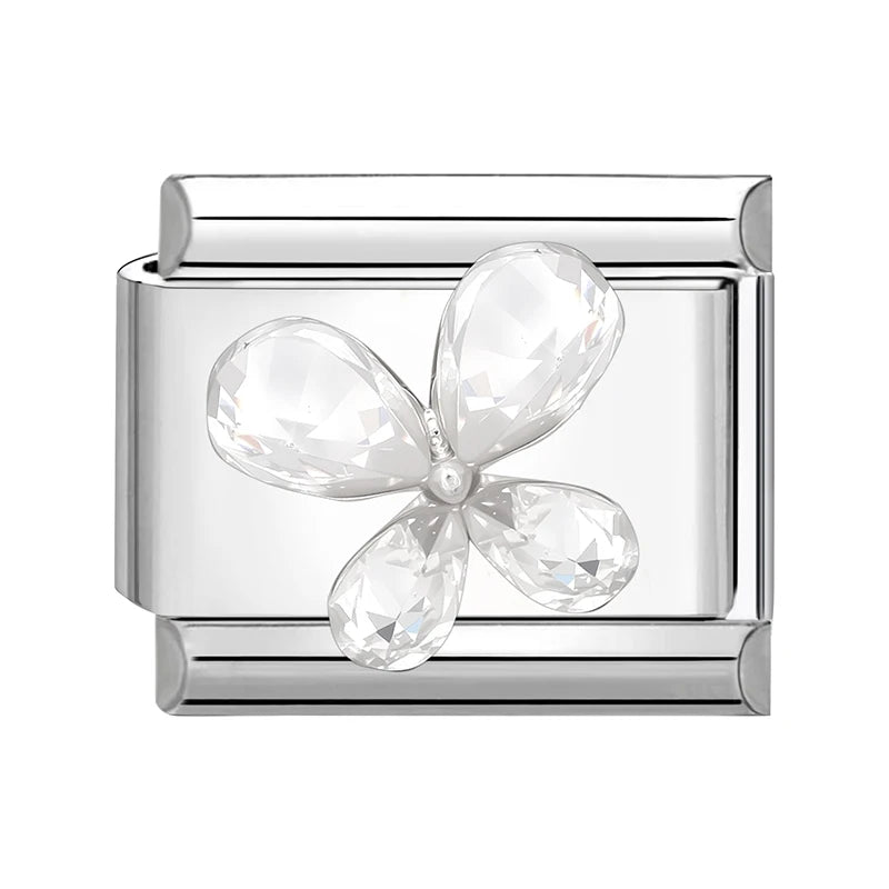 New Shiny Zircon Heart Butterfly Flower Star Bow Italian Charm Links Fit 9MM Stainless Steel Bracelet Girls' DIY Making Gift