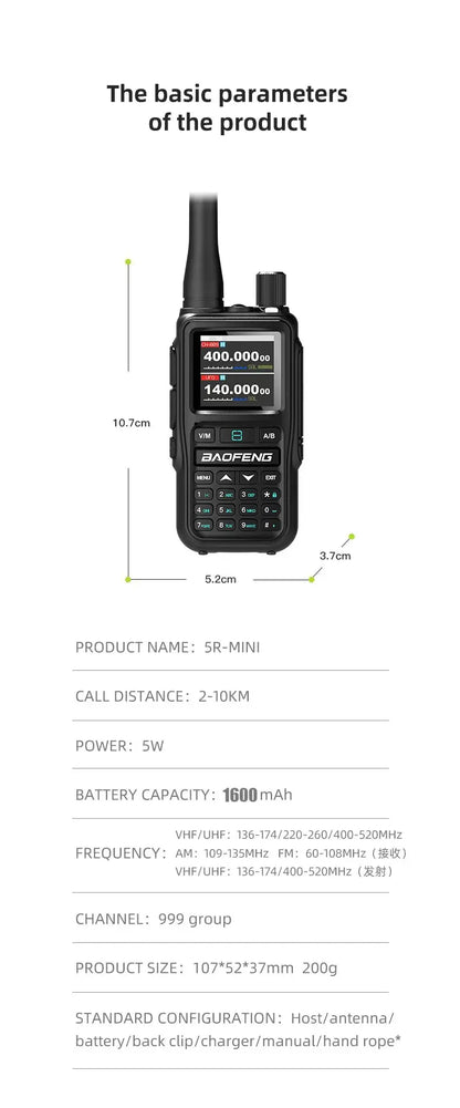 Baofeng UV-5R Mini 5W Walkie Talkie (2 Pack) | Bluetooth APP, NOAA Weather, 999 Ch | USB-C Charging for Outdoor/Hunting
