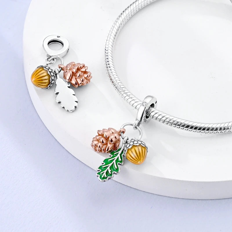 Original 925 Sterling Silver Charm Beads Clover Sunflower Tulip Carnation Pendant For Women Jewelry Fashion Gift