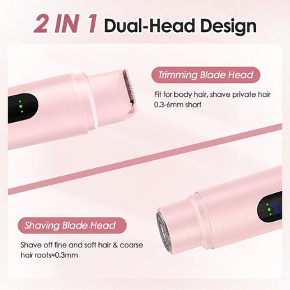 Electric Shaver for Women Waterproof Wet & Dry Hair Razors 2 in 1 Double Head Portable Bikini Hair Trimmer Detachable Head Shave