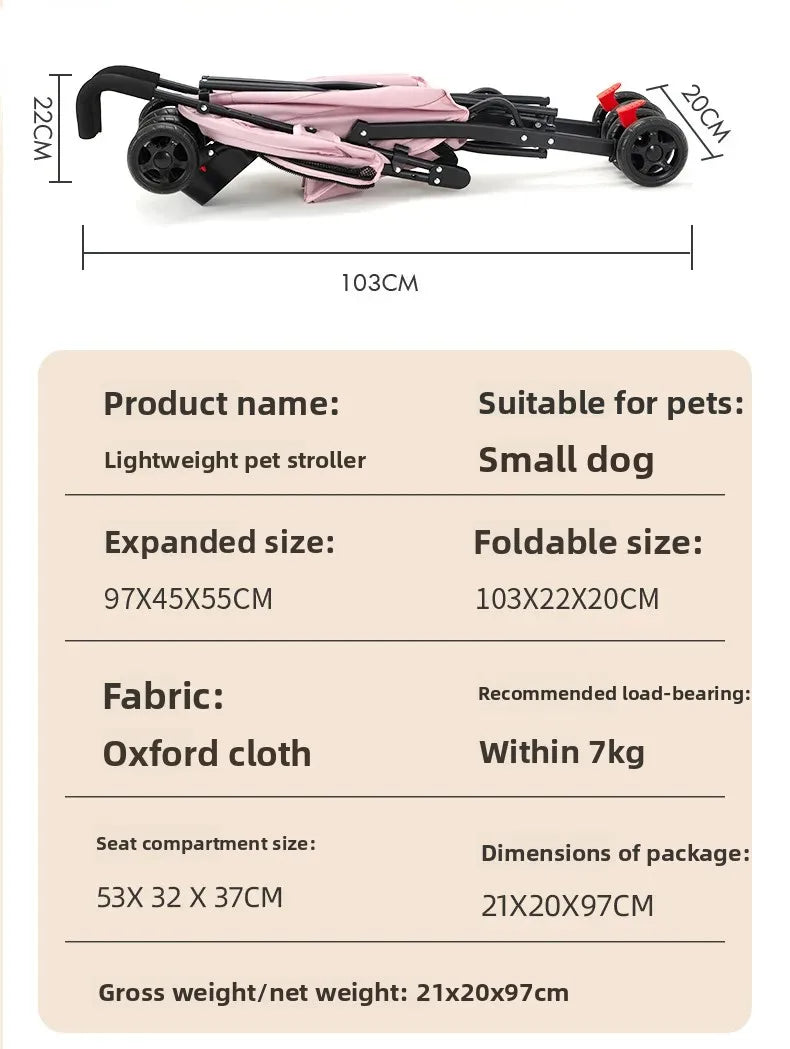 Foldable Pet Stroller for Small Dogs Cats Lightweight Travel Pushchair Breathable Carrier  Teddy Puppies Outdoor Walks Shopping