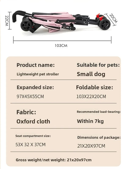Foldable Pet Stroller for Small Dogs Cats Lightweight Travel Pushchair Breathable Carrier  Teddy Puppies Outdoor Walks Shopping