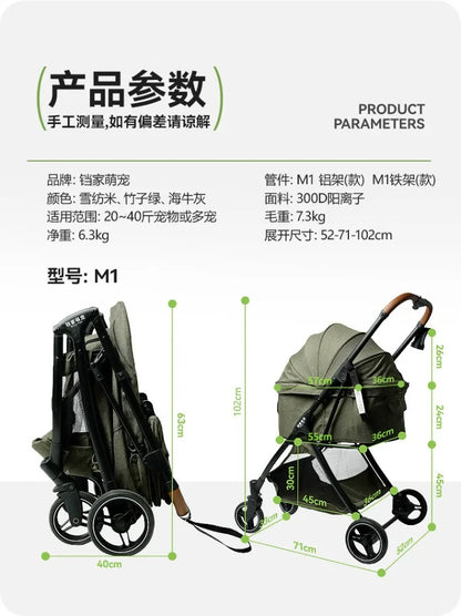 Large Space Detachable Pet Stroller One-Button Fold Portable Travel Cart for Dogs Cats