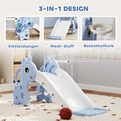3 in 1 children's giraffe slide, basketball hoop ball, blue, children's slide, toy slide, children's toy slide, outdoor slide, slide