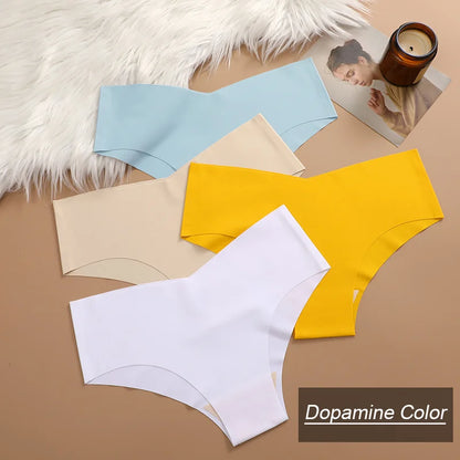 4PC Women Seamless Briefs Sexy V-Waist Underwear 10 Solid Colors Ice Silk No Trace Panties Female Breathable Intimates Lingerie