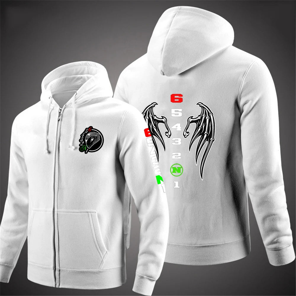 2025 Spring Autumn Men's Manual Transmission 1N23456 Motorcycle Logo Printed Popular Cardigan Classic Solid Color Hooded Hoodies