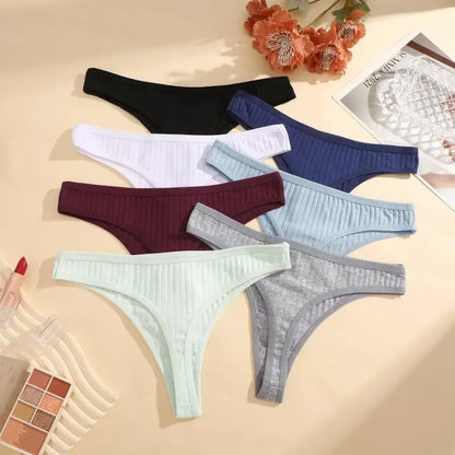 8Pcs/Set Cotton Seamless Thongs For Women Sexy Low Rise Solid Color Breathable Pantys Female Comfortable Soft G-String Underpant