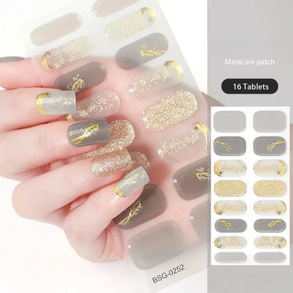 16/22 Tips Semi Cured Gel Nail Stickers for UV Lamp Designer Adhesive Nail Gel Wraps DIY Long-lasting  Nail Decoration