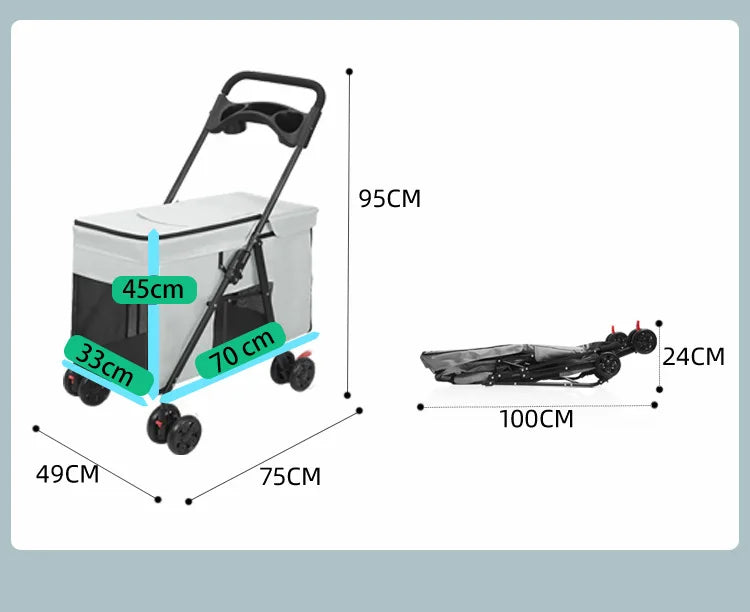 Medium To Large Dog Pet Stroller Multifunctional and Foldable Suitable for Outdoor Travel, Large Size for Commuting and Portable
