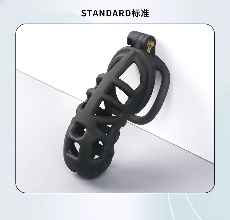 2026 New Chastity Lock Cage SM Flirting Breathable Resin Male Virginity Device Fetish Male Penis Lock with 4 Rings