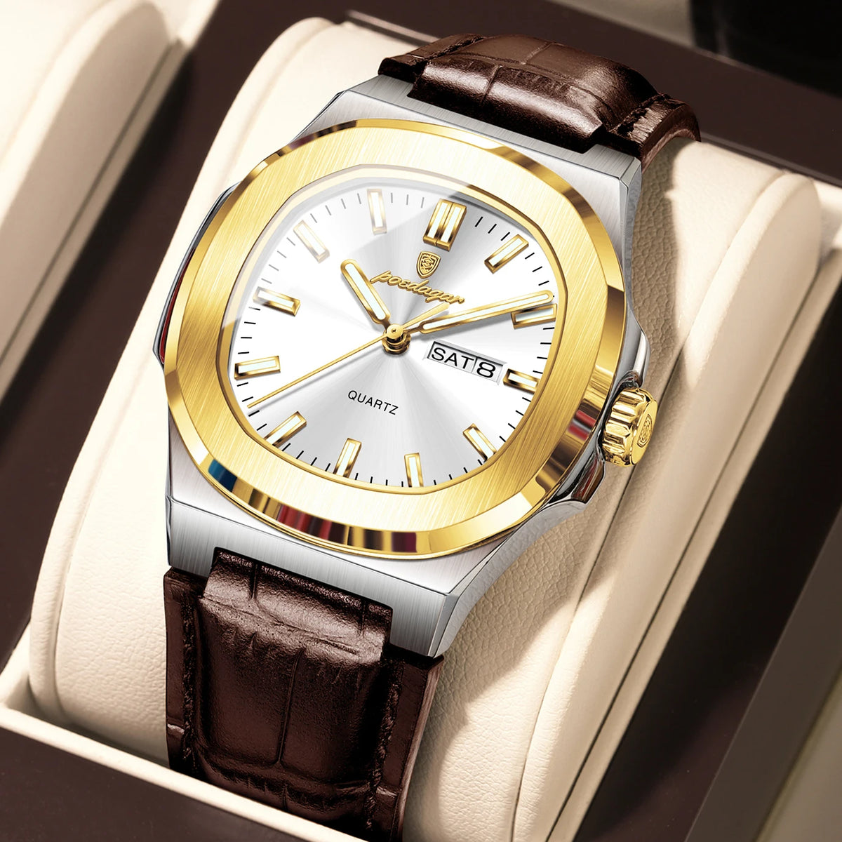 POEDAGAR Top Fashion Men's Quartz Watches Luxury Luminous Waterproof Man Clock Week Date Leather Business Men Watch Reloj Hombre