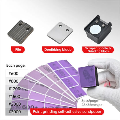 Automotive Scraper Blade Set with 1 Scraper 1 Scraper Handle 1 File 6 Square Dot Sandpaper Pieces for Car Removing Stains Joints