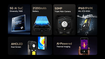 World Premiere Ulefone Armor 29 Pro Thermal Version 5G AI Rugged Phone 21200mAh 120W 64MP Night Vision 6.67" 120Hz 512GB ROM