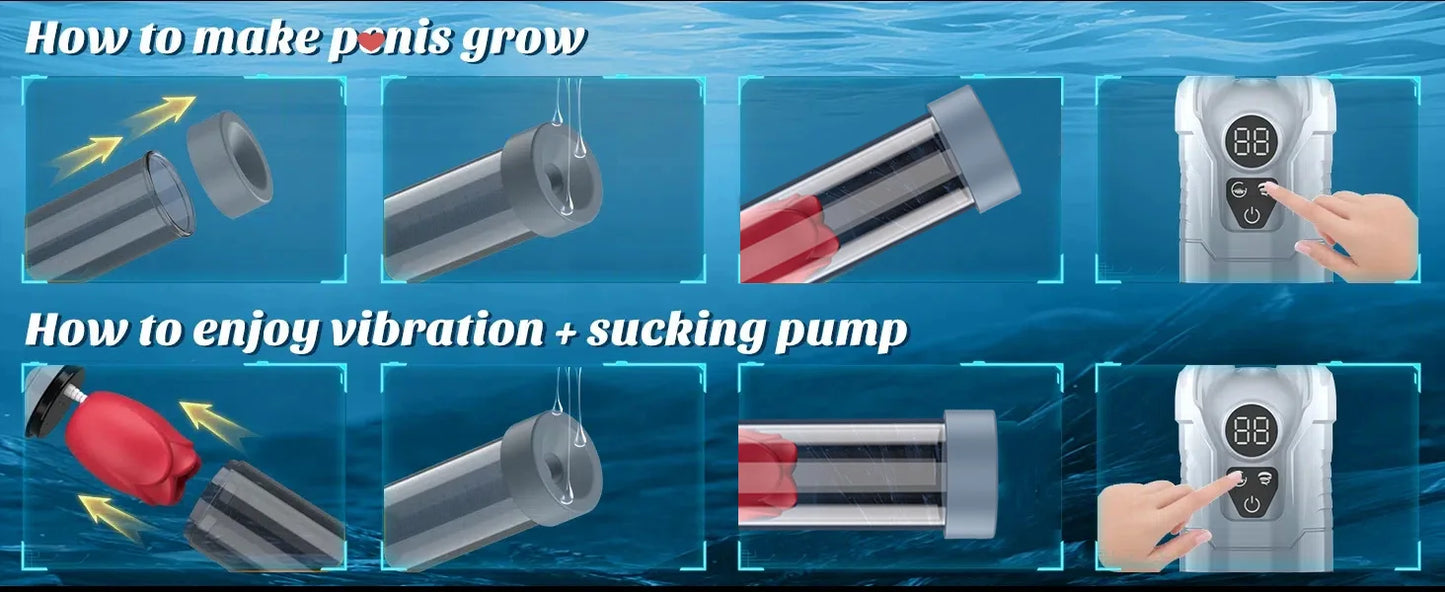 IPX7 Waterproof Electric Penis Pump for Enlargement Man Vacuum Pump Enlargement Extend Pump 4 Suction Levels 2 Silicone Sleeves