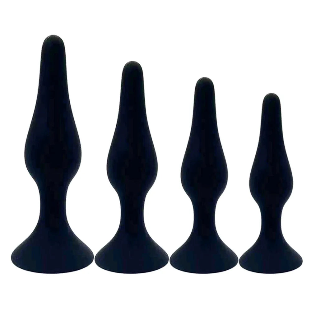 Silicone Pleasure Anal Plug 4-Piece Set - Anal Stimulation Beads, Hands-Free Suction Cup Anal Plug, Adult Erotic Sex Toy