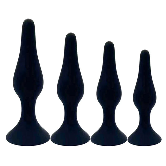 Silicone Pleasure Anal Plug 4-Piece Set - Anal Stimulation Beads, Hands-Free Suction Cup Anal Plug, Adult Erotic Sex Toy