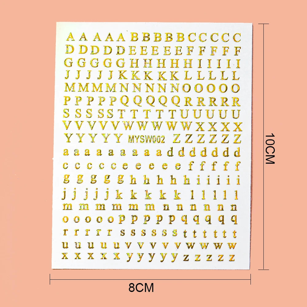 1Pcs 3D Alphabet Nail Sticker Laser Silver/Gold 26 English Letters Nail Art Decals Self Adhesive Manicure 8*10cm Letter Sticker