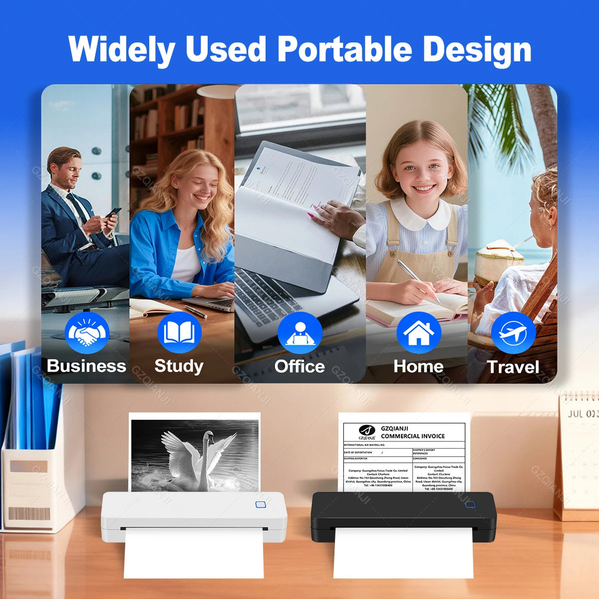 Mini Portable A4 Thermal Printer Bluetooth-compatible Photo PDF Printing Machine Folded Rolls Paper for Office Home Travel