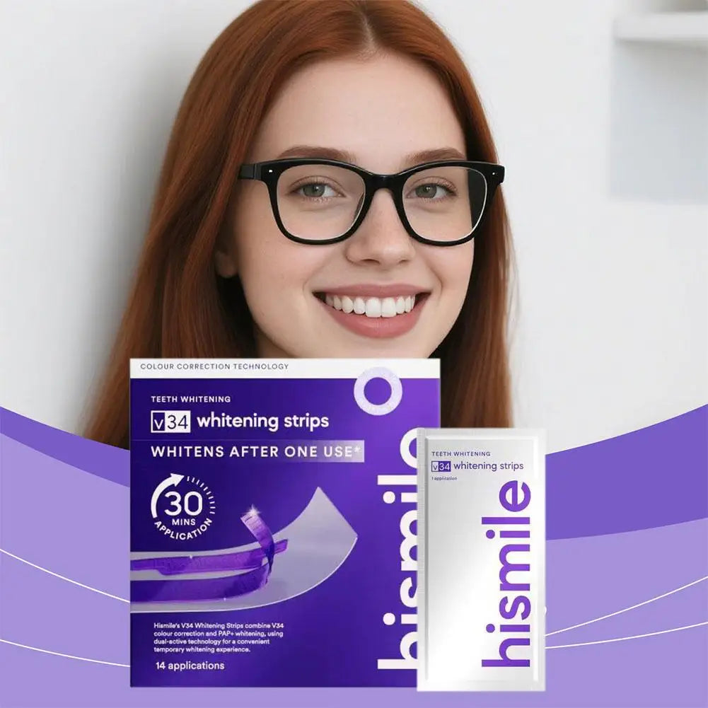 V34 Purple Teeth Whitening Strips Remove Plaque Stains Brighten Teeth Reduce Sensitivity 30 Mins Quick Dental Oral Care Stickers