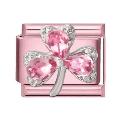 2025 New Women Romantic Pink Cherry Heart Shiny CZ Italian Charm Links Fit 9mm Bracelet Stainless Steel DIY Making Jewelry Gifts