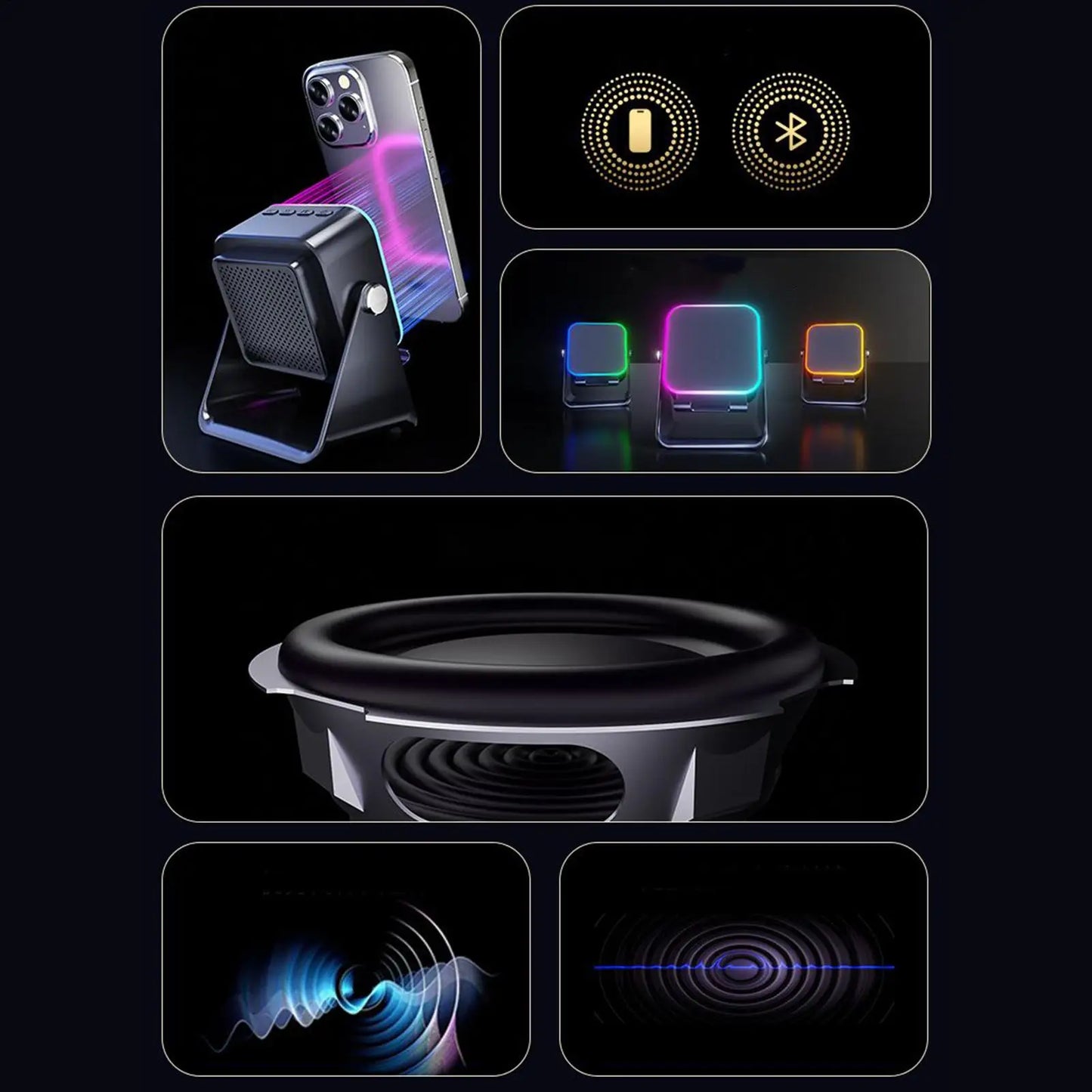 Upgraded Folding Phone Holder With Induction Speaker & Light, 10W Portable Audio Bracket For Desk, Home, Office, Travel Decor
