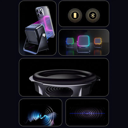 Upgraded Folding Phone Holder With Induction Speaker & Light, 10W Portable Audio Bracket For Desk, Home, Office, Travel Decor
