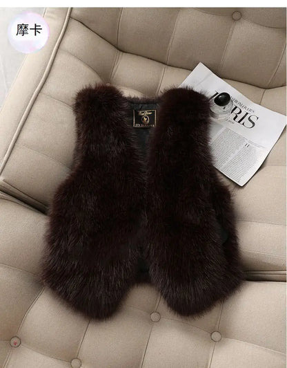 Autumn winter Imitation Fox fur vest Jacket For women Fashion Thick V-neck sleeveless Coat Female Short Faux Fur Waistcoat Tops