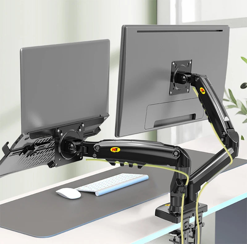 Desktop NB F160 + FP-2 Gas Spring Dual Arm for 17"-27" Monitor Holder + 10"-17" Laptop Support Air Press Mount Stand Load 2-9kg