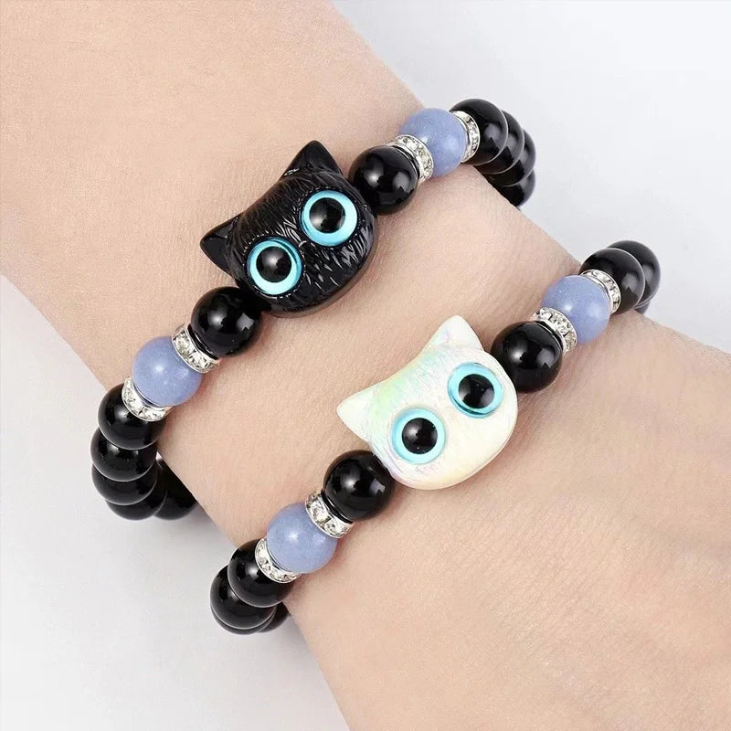 1Pcs Matching Bracelets for Couples Luminous Cute Cat Friendship Bracelete Black White Cat Head Bangles Glow In The Dark Gift