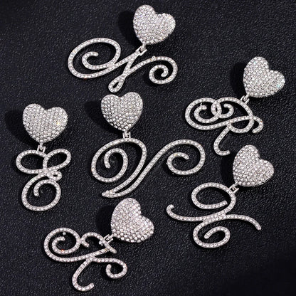 Hip Hop Bling Crystal Cursive Letter Initial Pendant Necklace Women Iced Out Cuban Choker Square Tennis Chain Necklace Jewelry