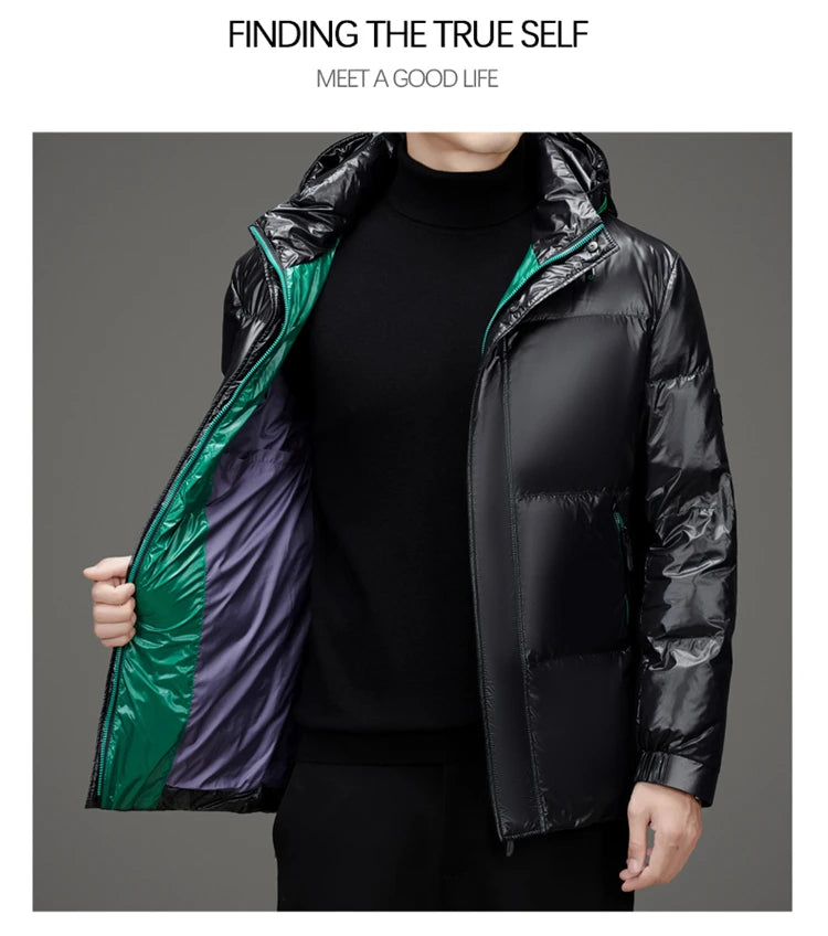 Men's Down Jacket Autumn Winter New Solid Color Thickened Warm Outdoor Travel Hooded Coat Men's White Duck Down padded Clothing