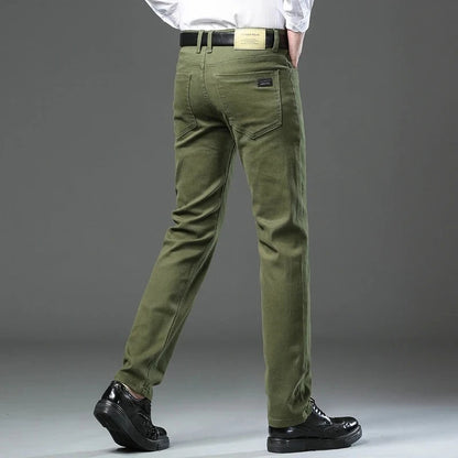 Autumn 96% Cotton Men's Stretch Slim Jeans Army Green Soft Comfortable Casual Straight Denim Pants Trousers Large Size 42