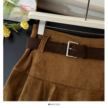 French Fashion Y2K Vintage Harajuku Suede Skirts Women Slim Fit Irregular High Waist A-Line Skirts Casual Elegant Pleated Skirts