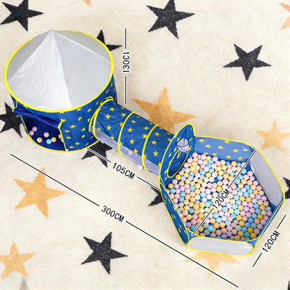 3PC Kids Play Tent with Tunnel and Ball Pit,  Play Tents for Toddlers Playhouse, Indoor & Outdoor Starry Sky Tent with Carry Bag