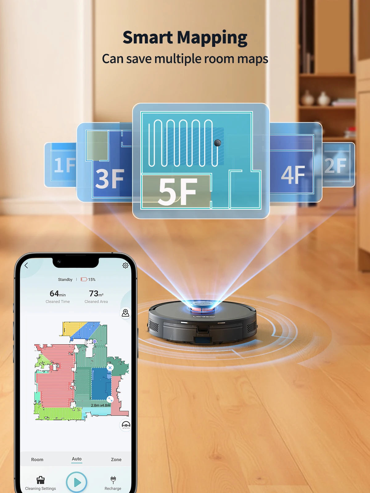 Laresar L20 Robot Vacuum Cleaner 5000Pa Smart LDS Navigation Self-emptying Station APP Control Home Floor Mopping Carpet Clean