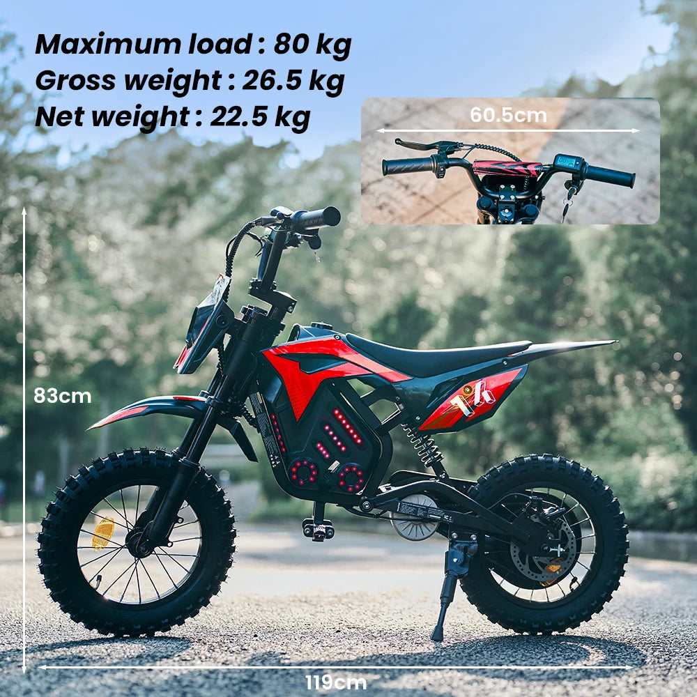 A14 Kids E-Moto Toy 500W Motor 22km Range 36V5.2Ah Battery 3 Speeds(27km/h) Dual Brakes Shock Absorbers Lights for Outdoor Fun