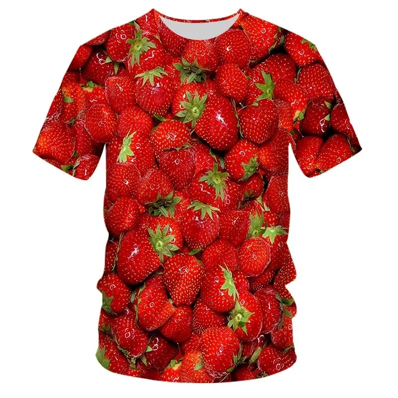 Fashionable New Fun Fresh Fruit Pattern Printed Men's T-shirt Summer Popular Harajuku Personalized Round Neck Comfortable Short
