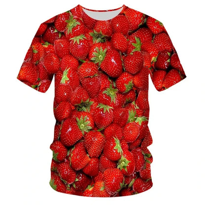 Fashionable New Fun Fresh Fruit Pattern Printed Men's T-shirt Summer Popular Harajuku Personalized Round Neck Comfortable Short