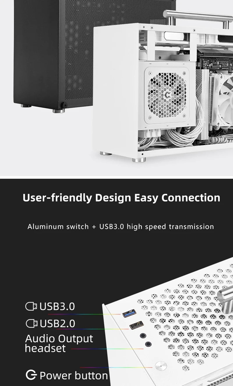 METALFISH T60 Mini ITX Black Case 9L Gaming Computer Chassis Compact transparent PC Support SFX PSU/300mm GPU