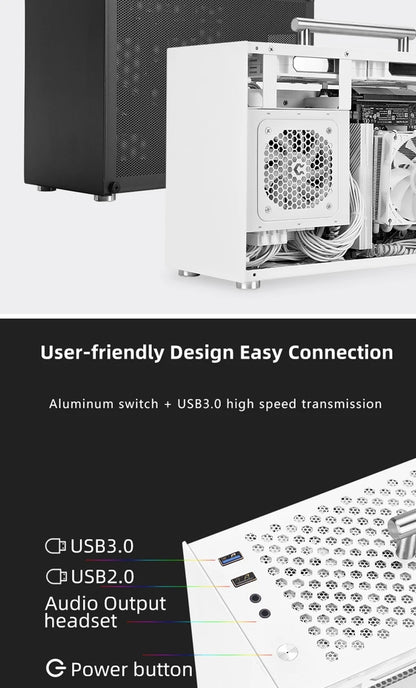 METALFISH T60 Mini ITX Black Case 9L Gaming Computer Chassis Compact transparent PC Support SFX PSU/300mm GPU