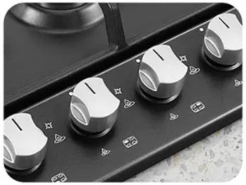 4 Burners Black Enamelled Plate 58 cm Automatic Flame Protection, Natural Gas and Propane Gas, Built-in Gas Hob