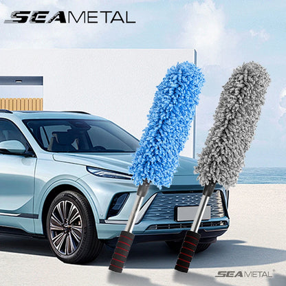 SEAMETAL Retractable Car Duster Stainless Steel Long Handle Dusting Brush Microfiber Dust Remover Car Household Cleaning Tools