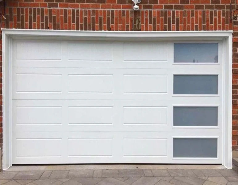 Modern style automatic steel and wood combination elevated garage door windproof and anti-theft household finished surface
