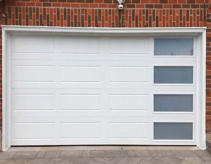 Modern style automatic steel and wood combination elevated garage door windproof and anti-theft household finished surface