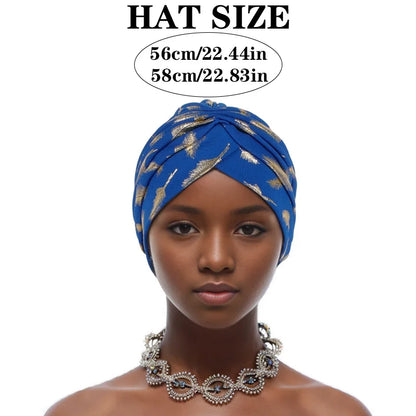 Feather Gold Stamping Fabric Turban Cap for Women African Wrap Head Bonnet Muslim Under Scarf Hat Turbante Mujer