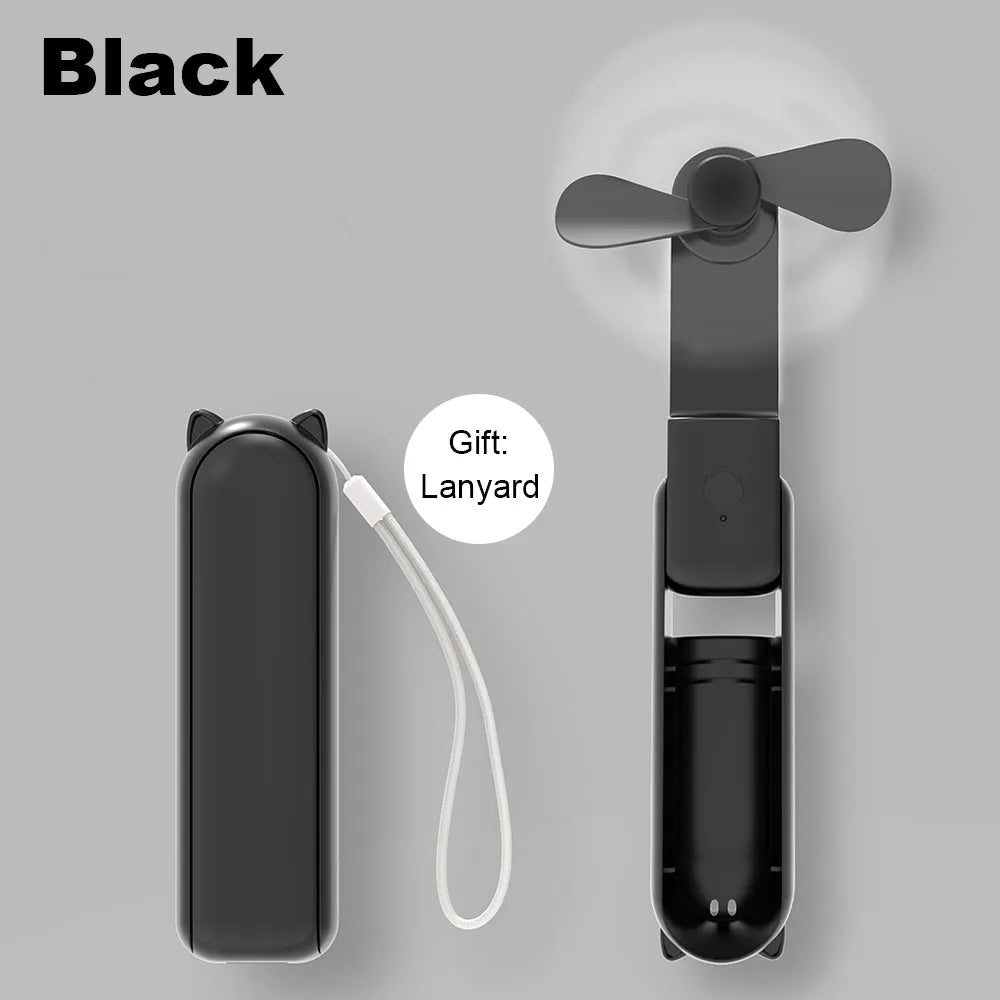Nešiojamas ventiliatorius, super mini delninis ventiliatorius, įkraunamas USB laidu, sulankstomas, mažas kišeninis ventiliatorius su 2000 mAh išorine baterija, 3 greičio lygiai