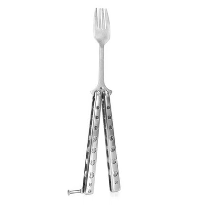 Butterfly Knife Folding Spoon Fork Balisong Training Spoon Fork Butterfly Knife Trainer Outdoor Camping Tableware Kitchen Tool
