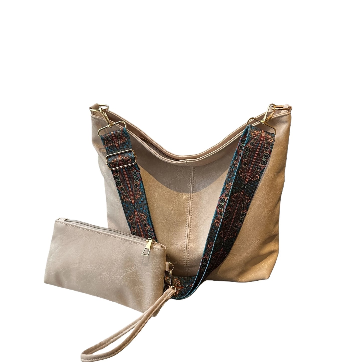 2-Piece Large Capacity Bohemian Wide Strap Soft PU Tote Bag, Shoulder & Handheld Bag, Ideal Birthday Gift
