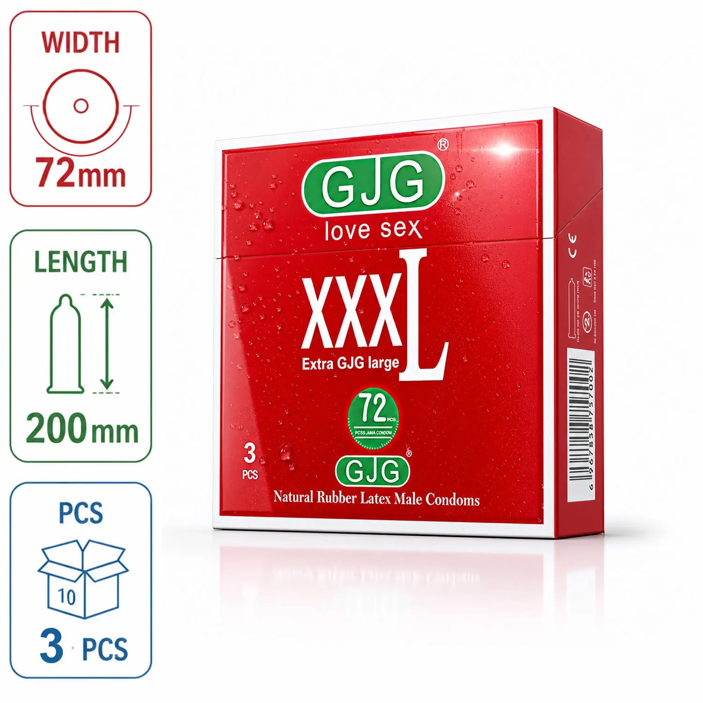 Width-72mm(Length-200mm) Large Size Condoms  Men Latex Condom Safe Contraception Protection Adult Sex Products Intimate Care